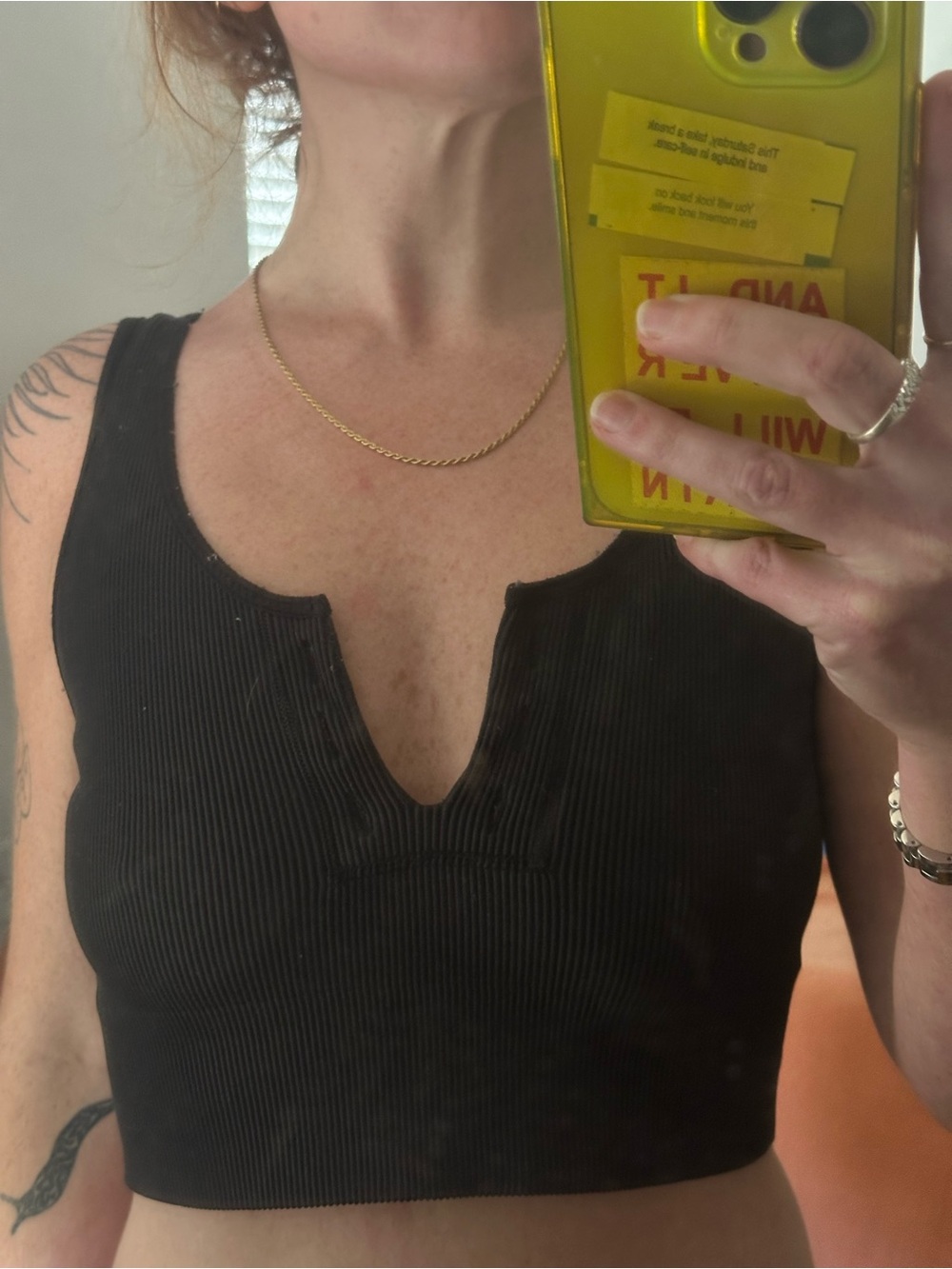 Women's Black Ribbed V-Neck Crop Tank Top